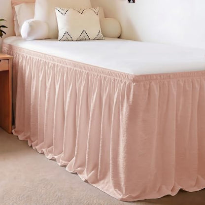 College Dorm Bed Skirt Twin XL 32 Inch Drop, Blush Pink Elastic Bedskirt
