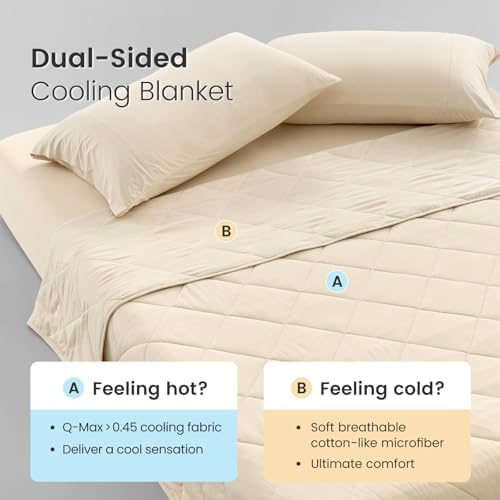 Cozy Bliss Cooling Blanket for Hot Sleepers Queen Size, Q-Max 0.45 Cooling Comfort, Cold Blankets for Night Sweats Sleeping, Ultra-Cool Lightweight Breathable Summer Blanket for Bed, Khaki