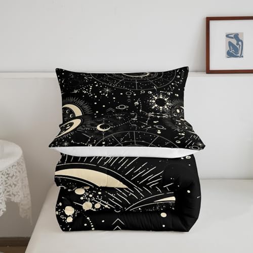 Feelyou Sun and Moon Comforter Set Boho Exotic Bedding Set Galaxy Astrology Comforter for Boys Girls Children Teens Bedroom Decor Chic Cute Luxury Zodiac Signs Duvet Set Queen Size Quilt Set