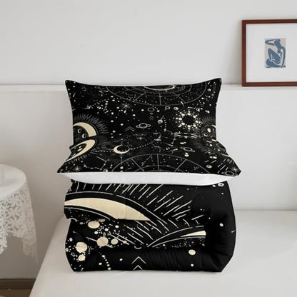 Feelyou Sun and Moon Comforter Set Boho Exotic Bedding Set Galaxy Astrology Comforter for Boys Girls Children Teens Bedroom Decor Chic Cute Luxury Zodiac Signs Duvet Set Queen Size Quilt Set