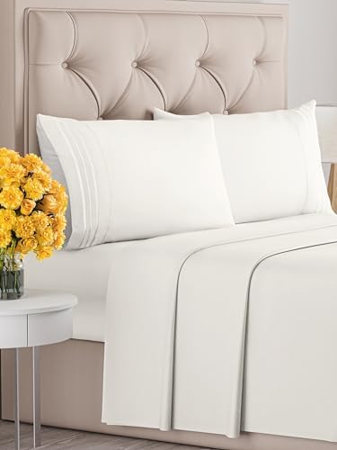 Full Size 4 Piece Sheet Set - Ultra Soft & Cooling Sheets - Antique White
