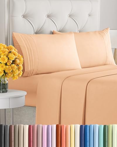 Queen Size 4 Piece Sheet Set - Ultra Soft & Cooling Bed Sheets - Peach