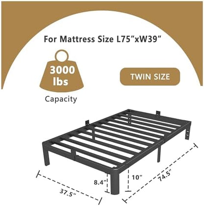 ITIMIDI 10 Inch Twin Platform Bed, Heavy Duty Steel, No Box Spring, Black