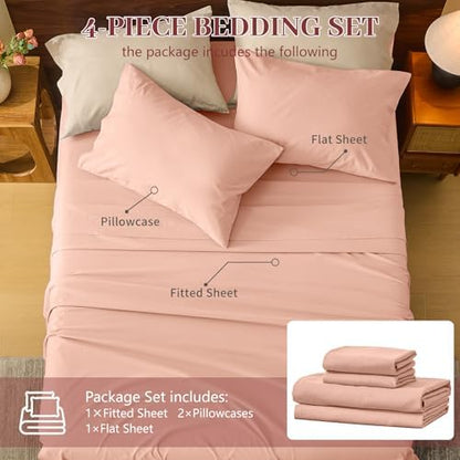 MEISHANG 100% French Linen Sheets Queen,6 Pcs,18-24" Extra Deep Pocket