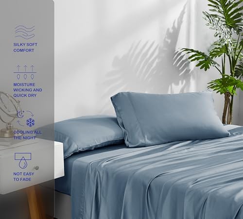 ACCURATEX Cooling Sheets for Hot Sleepers, Split King Size, Dusty Blue