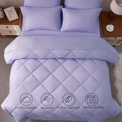 ELNIDO QUEEN® Full Comforter Set Light Purple, 7 Pieces Bed in a Bag Full Size, Bed Set for All Seasons, Lavender Bedding Sets with Comforter, Flat Sheet, Fitted Sheet, Pillowcases and Pillow Shams