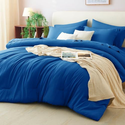 CozyLux King Size Comforter Set Classic Blue, 7 Pieces Bed in a Bag
