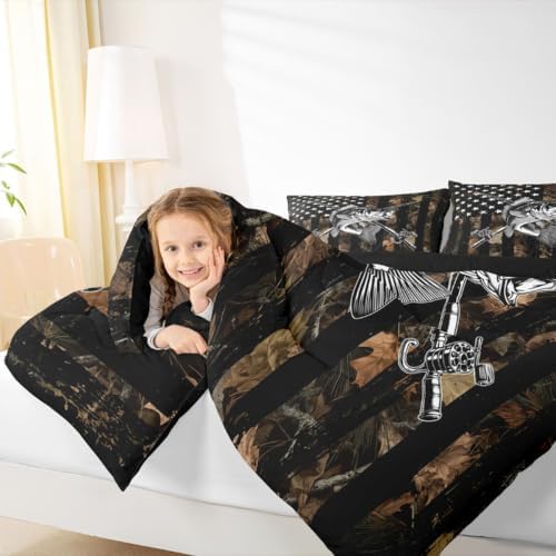 Feelyou Camo Fish Comforter Set Queen Size Bedding Set for Kids Boys Girls