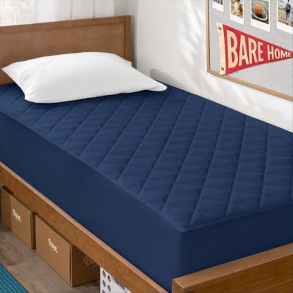 Bare Home Quilted Fitted Mattress Pad (Twin XL, Dark Blue)