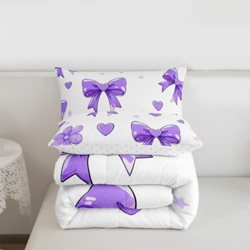 jejeloiu Bowknot Comforter Set Full Size Bedding Set for Kids Boys Girls