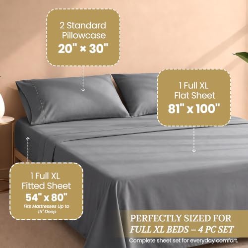 Full XL 100% Cotton Jersey Knit Sheet Set, 4PC, 15" Deep Pocket, Light Grey