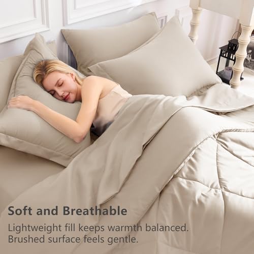 CozyLux Queen Comforter Set 88"x88" Wheat - 7 Piece Bed in a Bag
