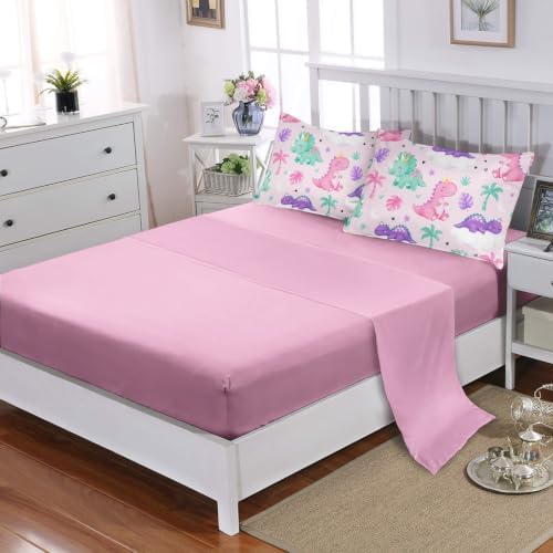 HOSIMA 7Pcs Cute Crown Dinosaur Bedding Set King for Girls Bedroom Decor.