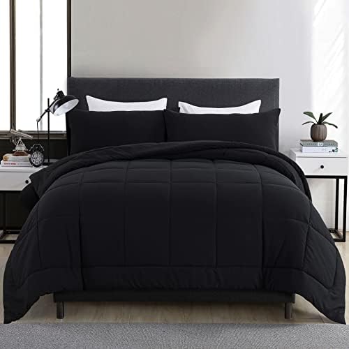 DOWNCOOL Full Size Comforter Sets -All Season Bedding Comforters with 2 Pillow Cases -3 Pieces Bed Set Down Alternative Comforter -Black Bedding Sets (82"x86")