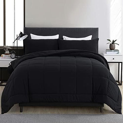 DOWNCOOL Full Size Comforter Sets -All Season Bedding Comforters with 2 Pillow Cases -3 Pieces Bed Set Down Alternative Comforter -Black Bedding Sets (82"x86")