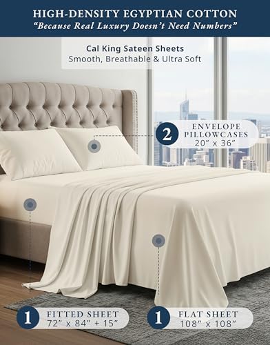 LANE LINEN Cal King Sheets 100% Egyptian Cotton Sateen - Ivory