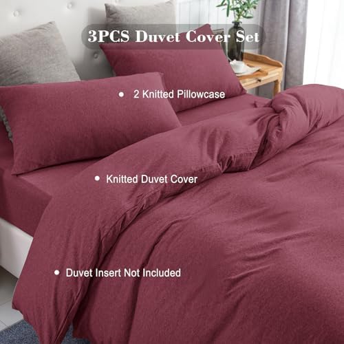 PURE ERA Jersey Knit Duvet Cover Set Heather Burgundy Red Queen