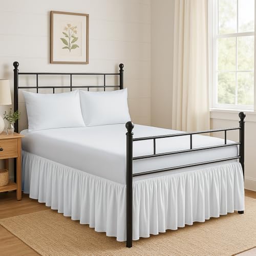 Ruffled Bed Skirt Split Corners with Platform, Tailored Fit Hotel Quality Wrinkle Free Ultra-Soft Microfiber Dust Ruffle, Upto 16 Inch Drop, Twin, White