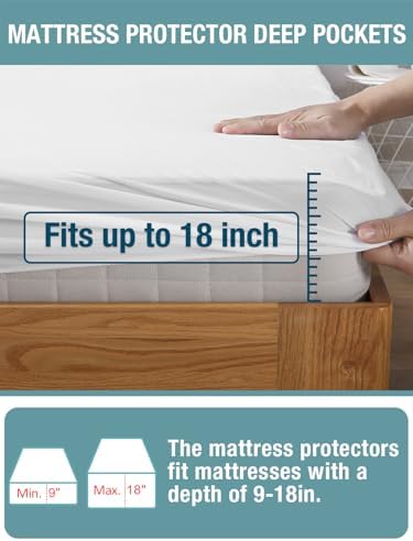 Bedecor Twin XL Split King Waterproof Mattress Protector Fits 9-18" Depth