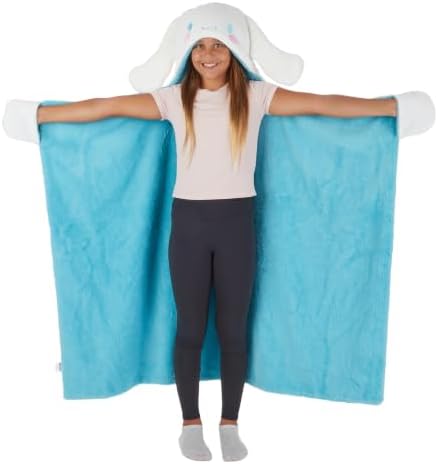 Franco Sanrio Hello Kitty & Friends Cinnamoroll Plush Hooded Throw, Kids Bedding Super Soft Blanket, 50 in x 40 in, (Officially Licensed Product)