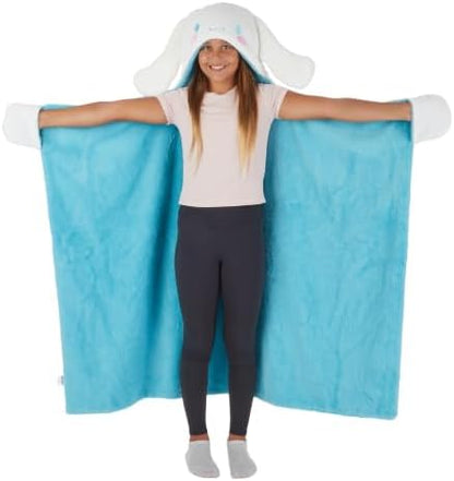 Franco Sanrio Hello Kitty & Friends Cinnamoroll Plush Hooded Throw, Kids Bedding Super Soft Blanket, 50 in x 40 in, (Officially Licensed Product)