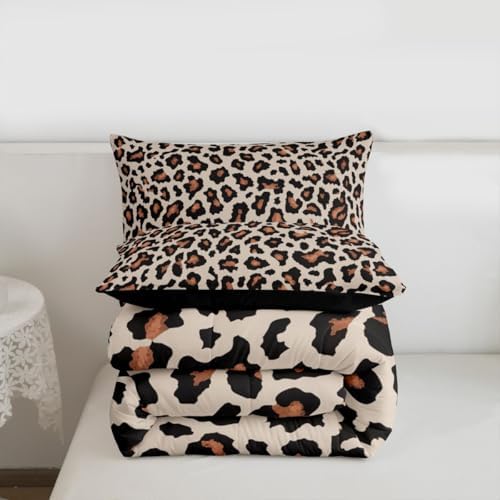 jejeloiu Leopard Bedding Set Soft for Boys Girls, Animal Skin Comforter Set Toddler Size Animal Print Duvet Quilt Microfiber Bedroom Decor 2 Pcs with 1 Pillow Cases