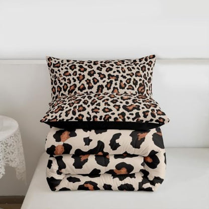 jejeloiu Leopard Bedding Set Soft for Boys Girls, Animal Skin Comforter Set Toddler Size Animal Print Duvet Quilt Microfiber Bedroom Decor 2 Pcs with 1 Pillow Cases