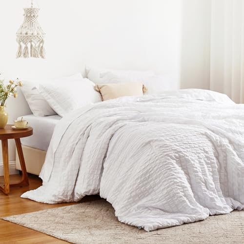 Love's cabin Seersucker White California King Comforter Set