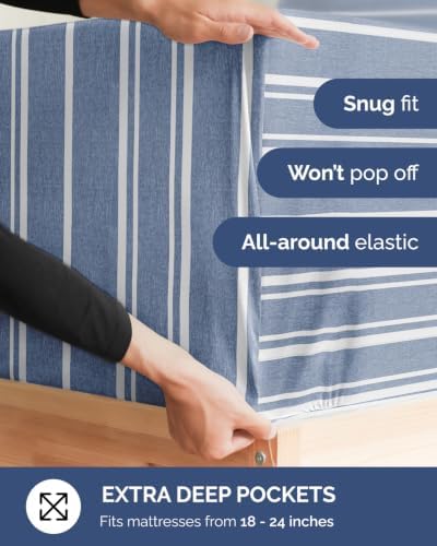 CGK Linens 2 Pack Extra Deep Full Fitted Sheets - Blue Stripes