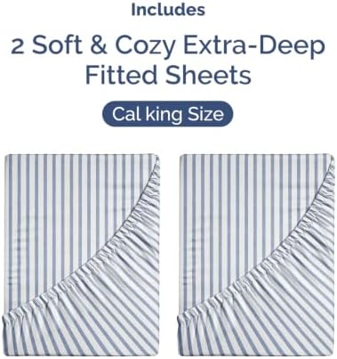 CGK Linens 2 Pack Extra Deep Cal King Fitted Sheets - Blue Stripes