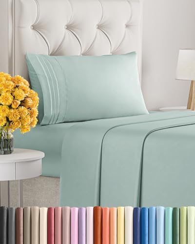 Twin Size 3 Piece Sheet Set - Ultra Soft & Cooling Bed Sheets - Light Teal
