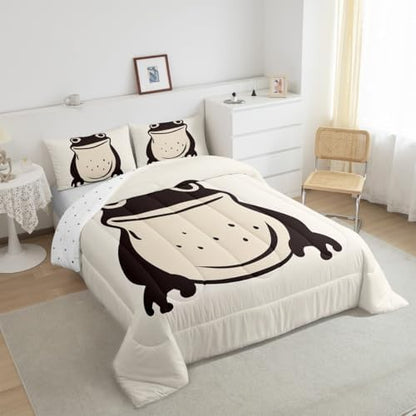 jejeloiu Japanese Frog Comforter Set Toddler Size Kids Traditional Retro Bedding Set Boys Girls Teens Tropical Amphibian Duvet Breathable Funny Animal Quilt Bedroom Decor,1 Comforter with 1 Pillowcase