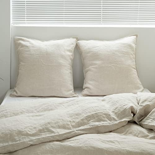 Simple&Opulence 100% Washed Linen Euro Shams 26'' x 26'' Pack of 2, Basic Style Solid Color Natural Flax Farmhouse Decorative Square Throw Pillow Covers for Bed Couch Sofa - Linen