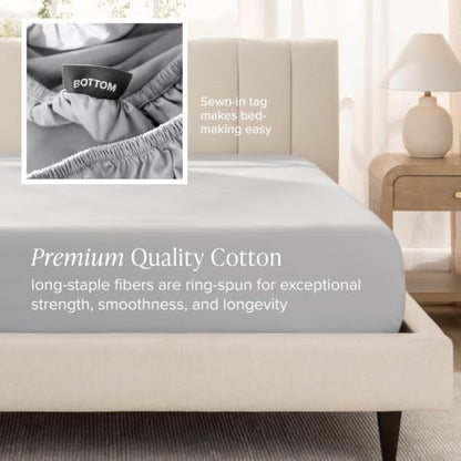 Bare Home 100% Organic Cotton Sateen Sheet Set (Twin, Light Grey)