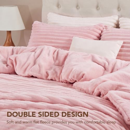 HYLEORY Fluffy Queen Comforter Set 3 Pieces - Fleece Fluffy Soft & Warm Plush Pink Comforter Sets, Luxury Fuzzy Bedding Sets, All Season Heavy Bed Set Queen Size with 2 Pillowcases