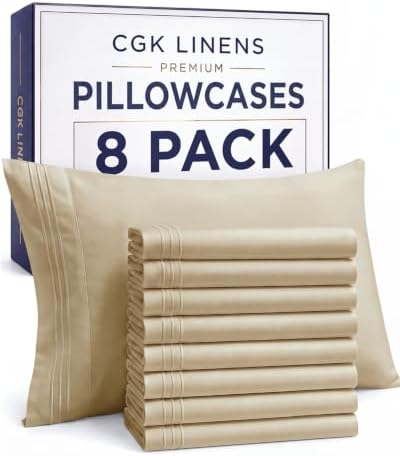 King Standard Pillow Cases Set of 8 - Ultra Soft Pillowcase Covers - Beige