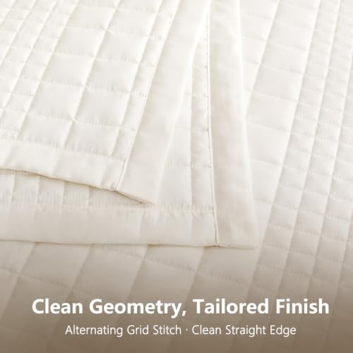 Oversized King Bedspreads 128x120, Grid Stitch, Cream