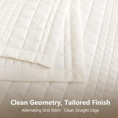 Oversized King Bedspreads 128x120, Grid Stitch, Cream