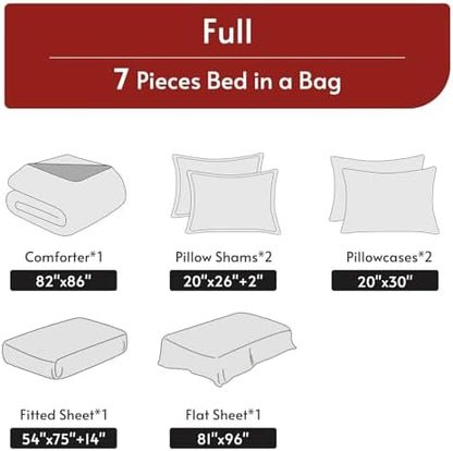MUXHOMO 7 Pieces Full Comforter Set, Reversible Bed in a Bag Full Size, All Season Bedding Set with Comforter, Flat Sheet, Fitted Sheet, Pillowcases & Shams, Hot Pink & Baby Pink