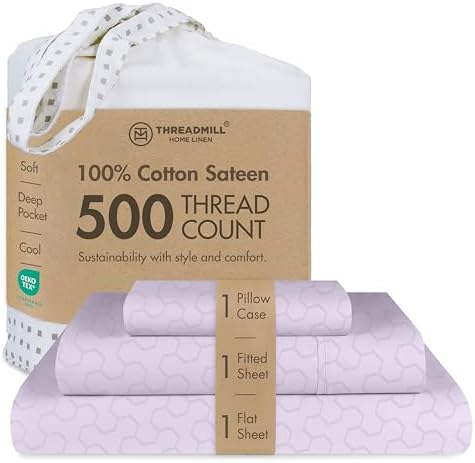 Threadmill 500TC Cotton Twin XL Sheet Set, Sateen, Jacquard, Lilac, 3-Piece