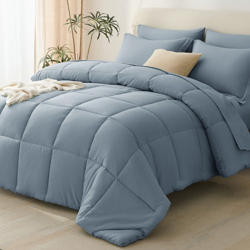 CozyLux Oversized King Comforter Set, 7-Piece Bed in a Bag, Grayish Blue