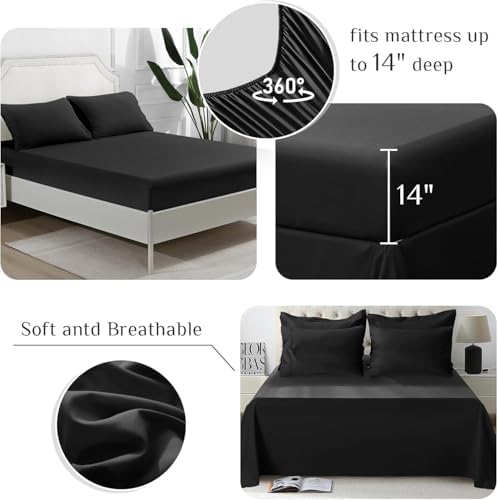 JOLLYVOGUE King Comforter Set, Ultra-Soft Bed in a Bag King Size 7 Pieces, Oeko-TEX Certified Bedding Set with Down Alternative Comforter, Sheets, Pillowcases & Shams, Black