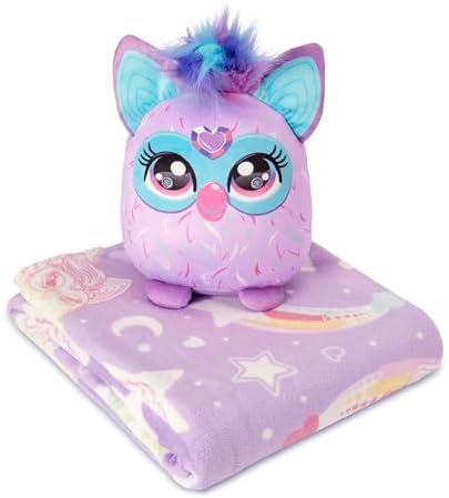 Northwest Furby Starry Rainbows Hugger Pillow & Silk Touch Throw Blanket Set, Stuffed Animal, 50x60 inches and 11 inch Plushie