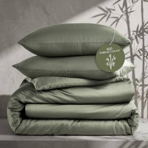EverGrace 100% Rayon from Bamboo Duvet Cover Set, Queen Size, Dried Thyme