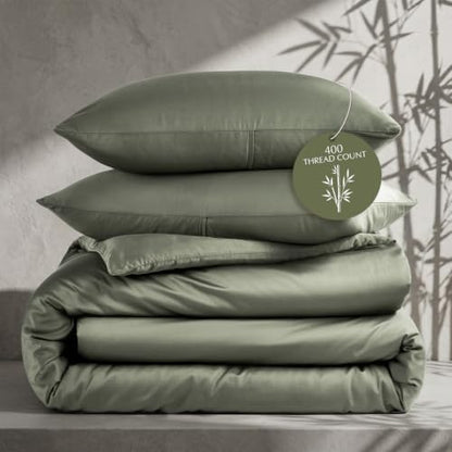 EverGrace 100% Rayon from Bamboo Duvet Cover Set, Queen Size, Dried Thyme