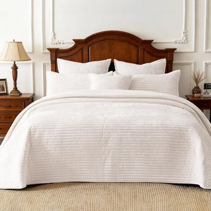 Oversized King Bedspread 120x120 Striped Soft Velvet Quilt Set