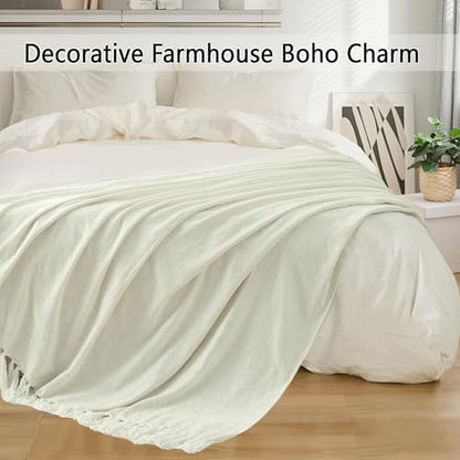 Chenille Throw Blanket for Couch 60" x 80" Twin, Ivory White