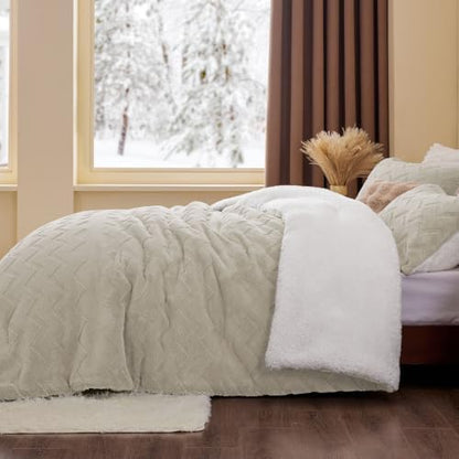 BEDELITE Fluffy Sherpa Twin Comforter Set,Taupe