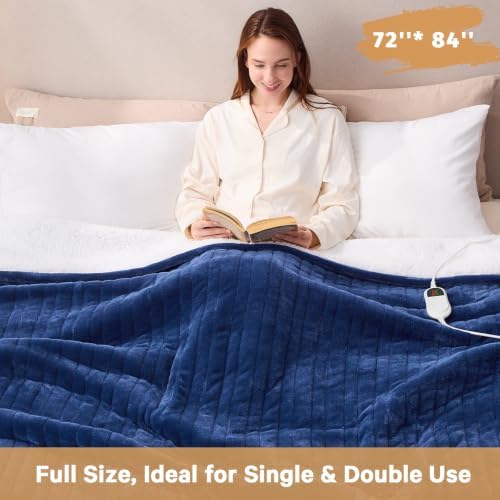 Heated Electric Blanket Full, Heating Blanket,72" x 84", Navy Blue