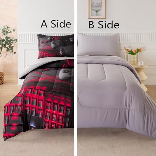 Gaming Comforter for Boys Teens,Game Bedding Sets Twin,Kids Gamer Comforter Set,Video Game Bedroom Bed Set Controller Duvet All Season 3 Piece